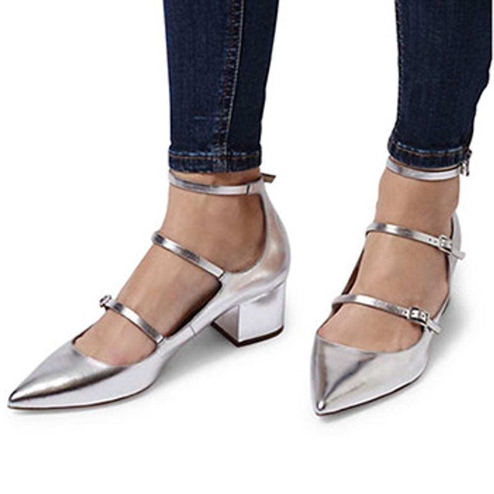 TOPSHOP Silver Pointy Toe Block Heel Shoes Size 9.5/39